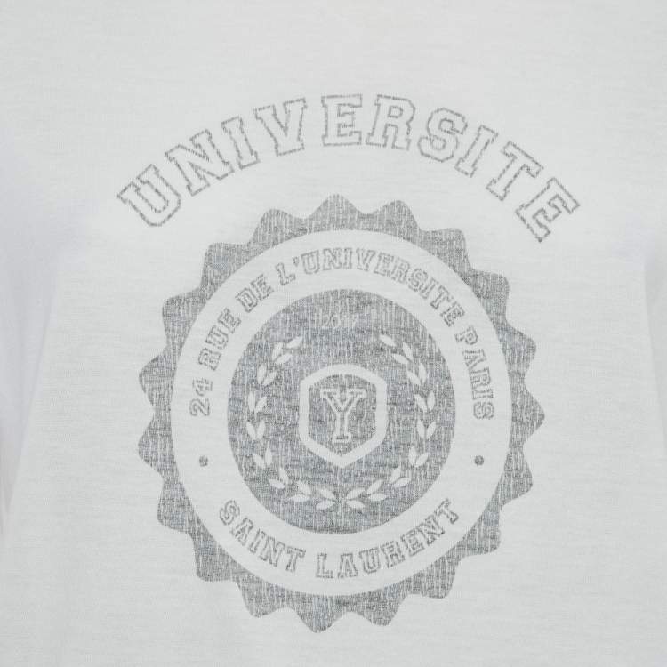 Pre Owned Saint Laurent White Universite Print Jersey T-Shirt S