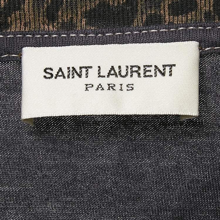 Pre Owned Saint Laurent Brown Animal Print Cotton Crew Neck T-Shirt M