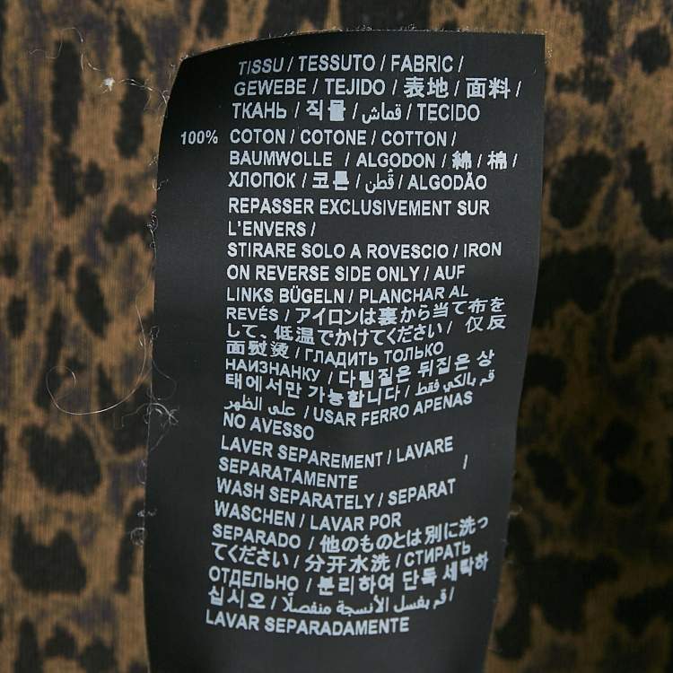 Pre Owned Saint Laurent Brown Animal Print Cotton Crew Neck T-Shirt M