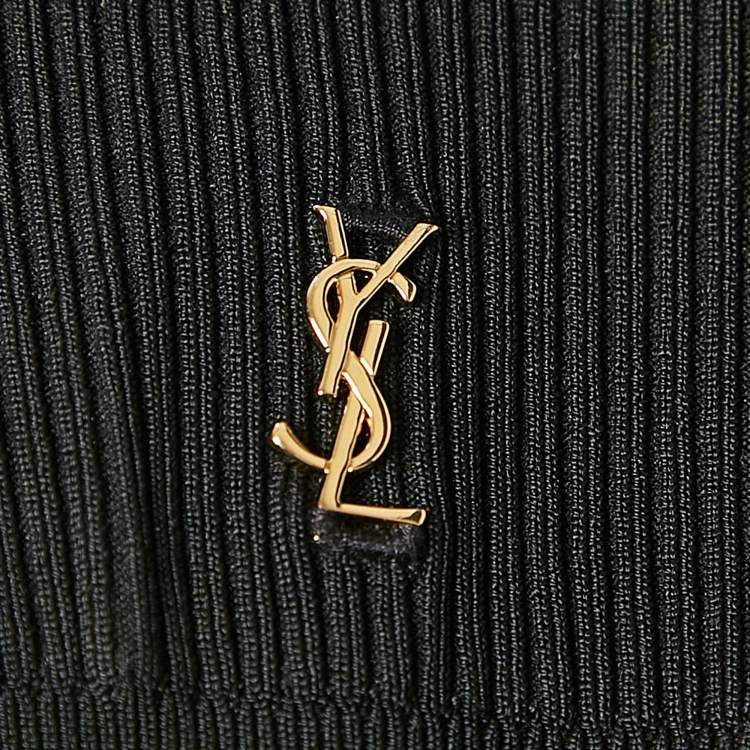 Pre Owned Saint Laurent Black Ostrich Feather Trim Rib Knit Jumpsuit XS