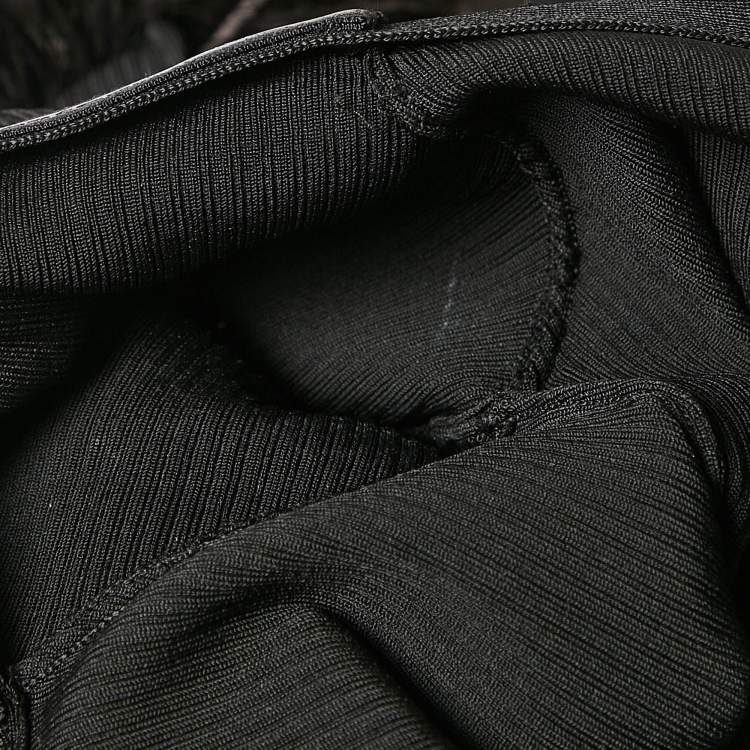 Pre Owned Saint Laurent Black Ostrich Feather Trim Rib Knit Jumpsuit XS