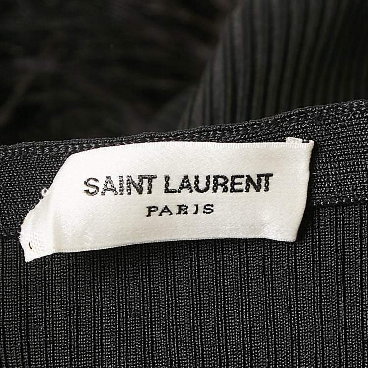 Pre Owned Saint Laurent Black Ostrich Feather Trim Rib Knit Jumpsuit XS