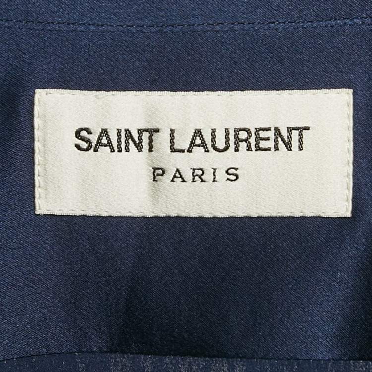 Pre Owned Saint Laurent Paris Blue Leather Trim Satin Silk Shirt S