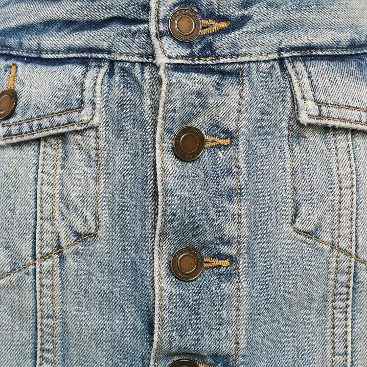 Pre Owned Saint Laurent Paris Blue Washed Denim Mini Skirt S Waist 25"
