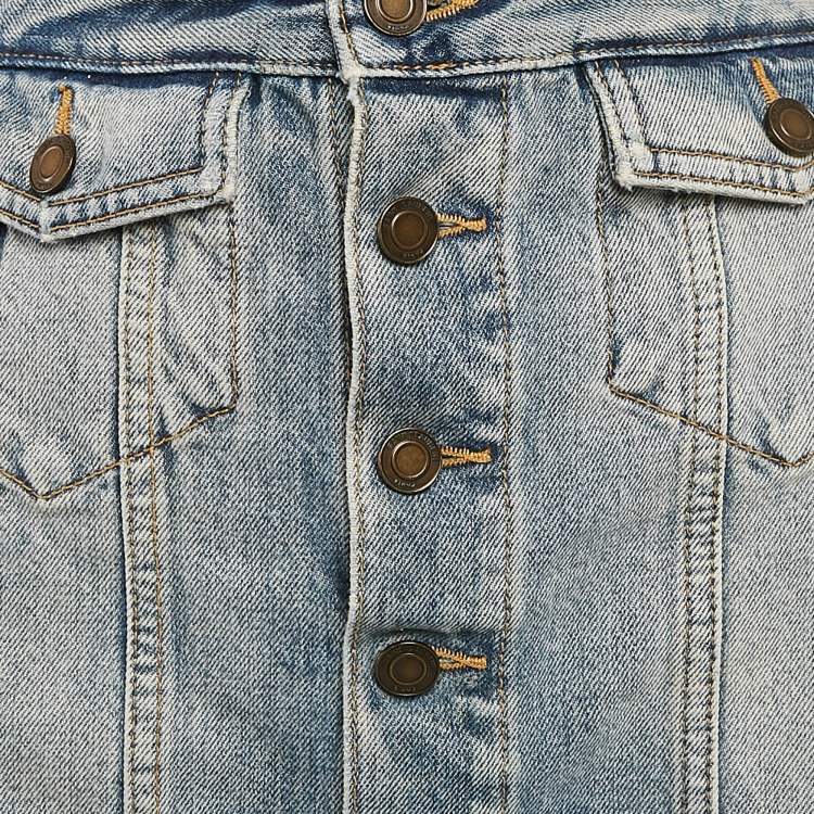 Pre Owned Saint Laurent Paris Blue Washed Denim Mini Skirt S Waist 25"