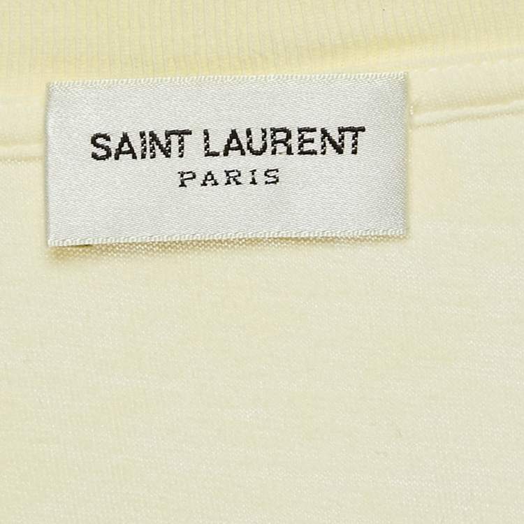 Pre Owned Saint Laurent Paris Yellow Logo Print Jersey Crewneck T-Shirt S