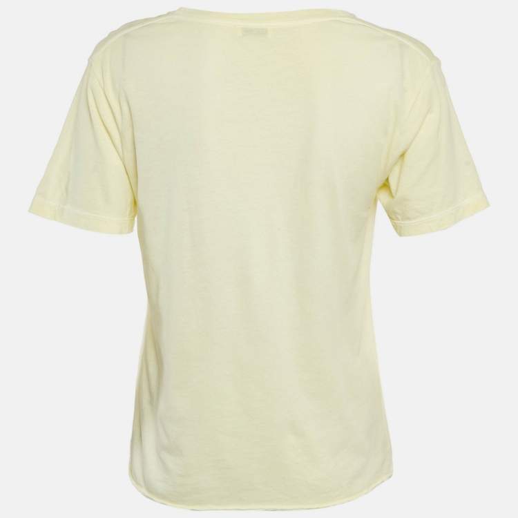 Pre Owned Saint Laurent Paris Yellow Logo Print Jersey Crewneck T-Shirt S