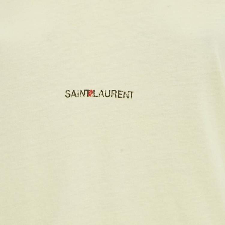 Pre Owned Saint Laurent Paris Yellow Logo Print Jersey Crewneck T-Shirt S