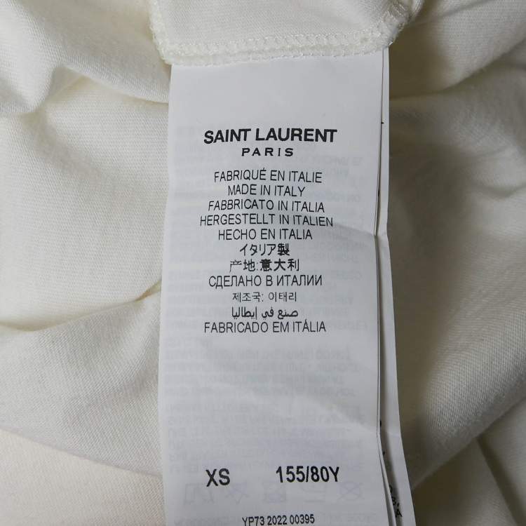 Pre Owned Saint Laurent Off-White Logo Print Cotton Crew Neck T-Shirt XS
