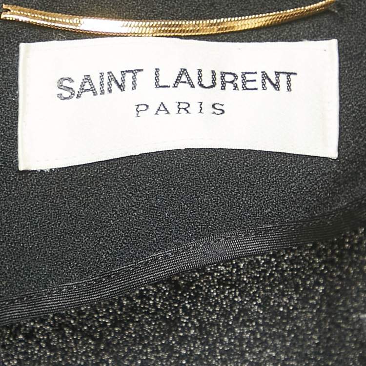 Pre Owned Saint Laurent Black Crepe Plunging Neck Mini Dress M
