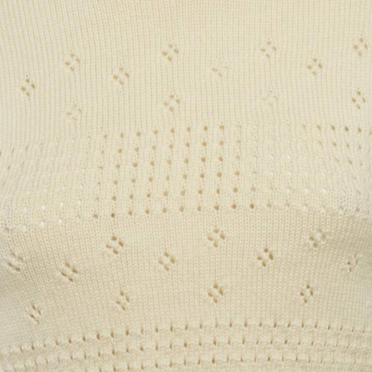 Pre Owned Saint Laurent Cream Pointelle Knit Crop Fisherman Sweater XS
