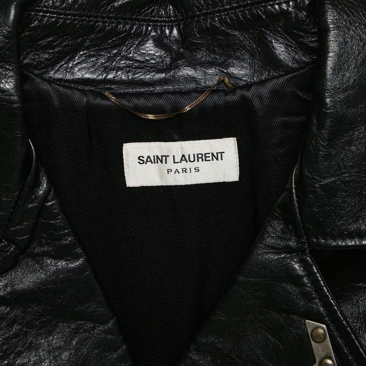 Pre Owned Saint Laurent Black Leather Zip-Up Jacket S