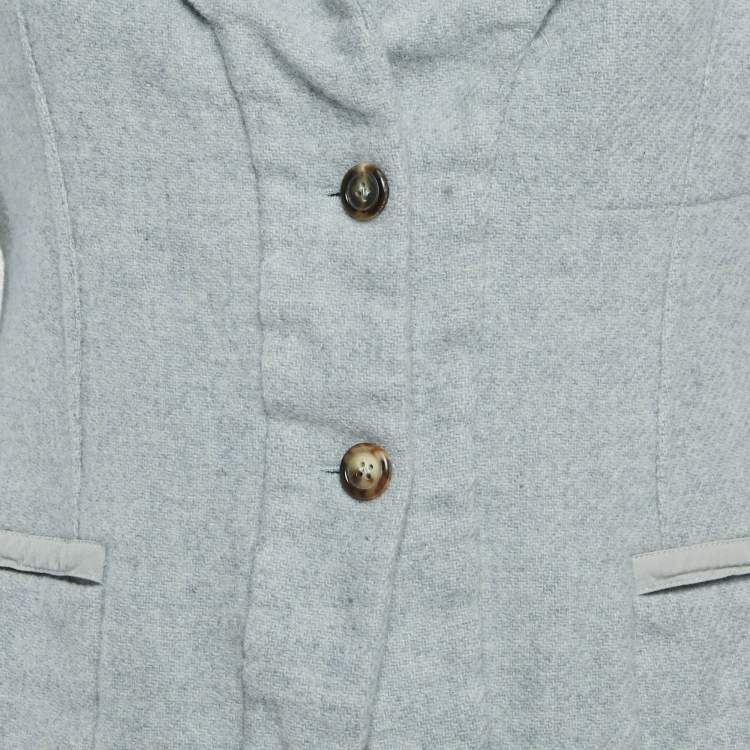 Pre Owned Saint Laurent Vintage Paris Grey Wool Single Breasted Coat L