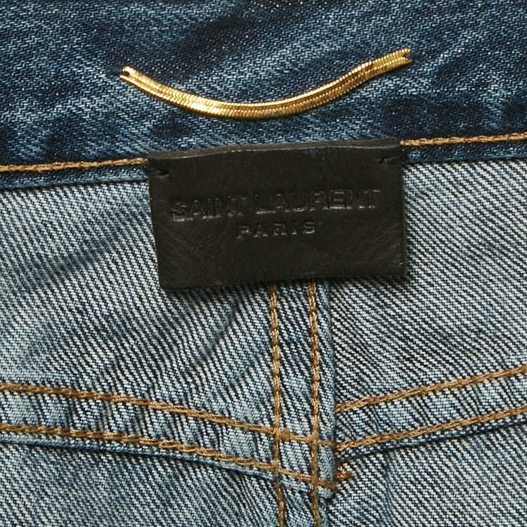 Pre Owned Saint Laurent Blue Denim Raw-Edge Detail Shorts M