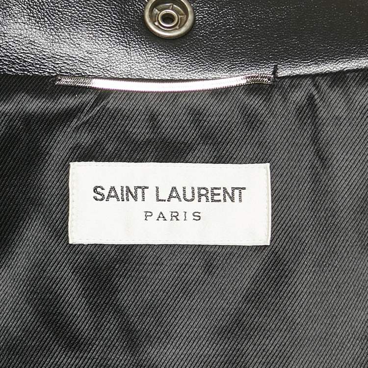 Pre Owned Saint Laurent Black Leather Studded Zip-Up Biker Jacket XL
