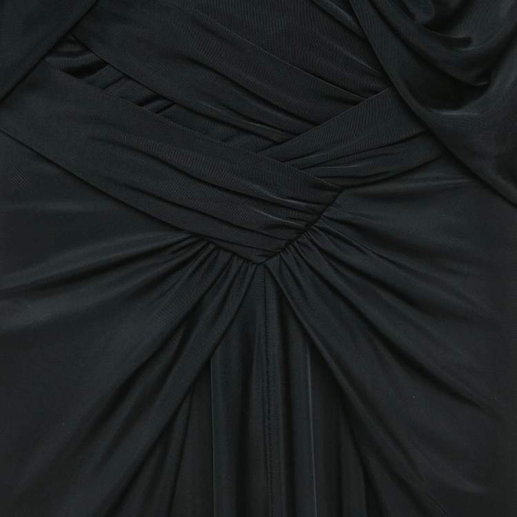 Pre Owned Saint Laurent Paris Black Jersey Draped Blouse and Skirt Set S/M