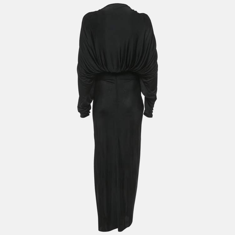 Pre Owned Saint Laurent Paris Black Jersey Draped Blouse and Skirt Set S/M