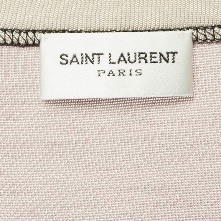 Pre Owned Saint Laurent Pink Varsity Print Jersey Crop T-Shirt S