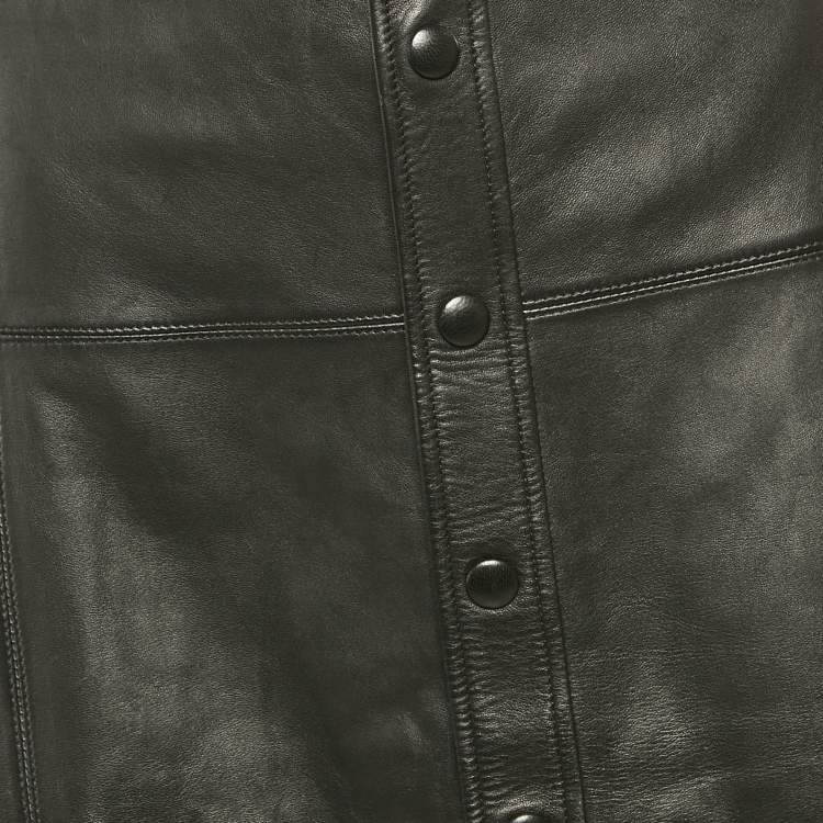 Pre Owned Saint Laurent Paris Black Leather Button Front Knee Length Skirt S