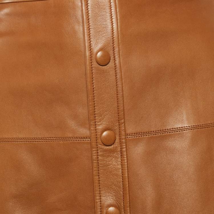 Pre Owned Saint Laurent Paris Light Brown Leather Button Front Knee Length Skirt S