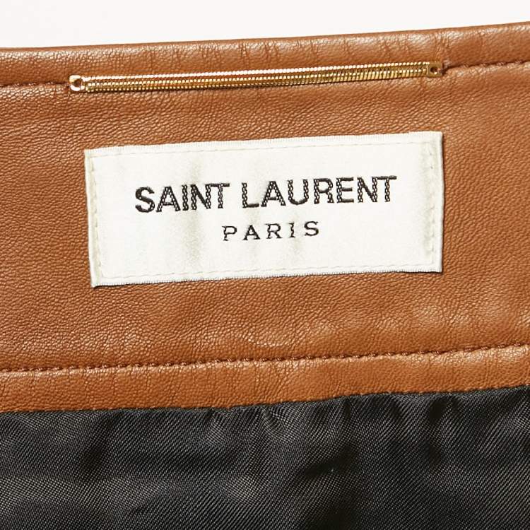 Pre Owned Saint Laurent Paris Light Brown Leather Button Front Knee Length Skirt S