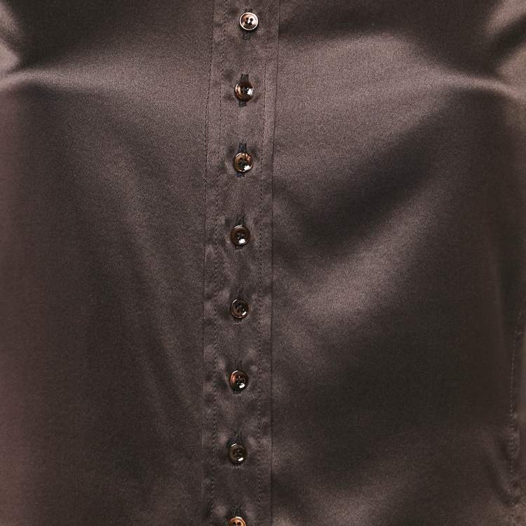 Pre Owned Saint Laurent Paris Brown Satin Long Sleeve Shirt S