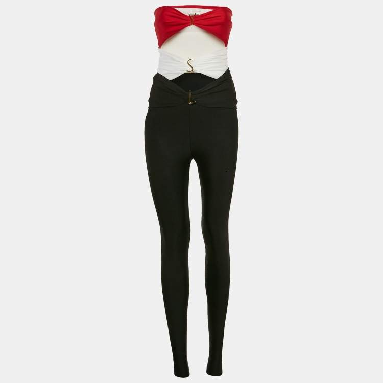 Saint Laurent Black/Red Jersey Cut-Out Strapless Jumpsuit