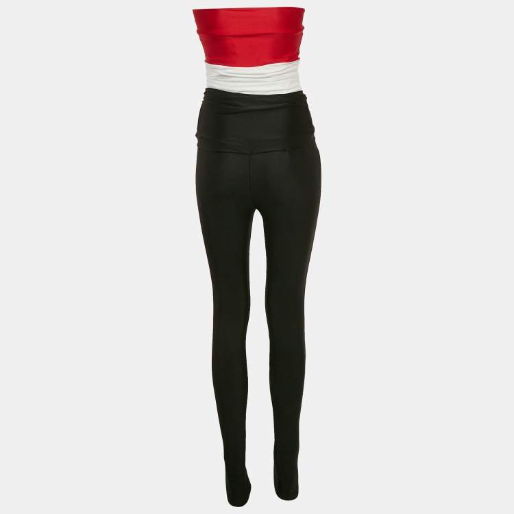 Pre Owned Saint Laurent Black/Red Jersey Cut-Out Strapless Jumpsuit One Size 