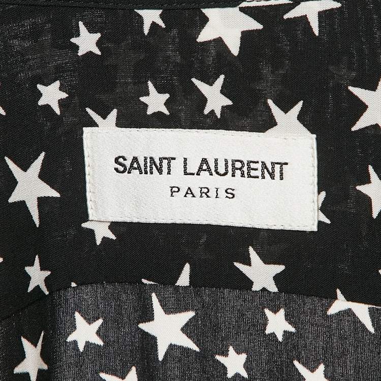 Pre Owned Saint Laurent Paris Black Stars Print Crepe Shirt Dress M