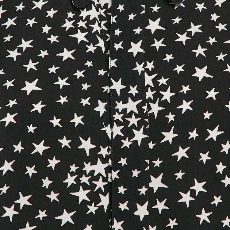 Pre Owned Saint Laurent Paris Black Stars Print Crepe Shirt Dress M