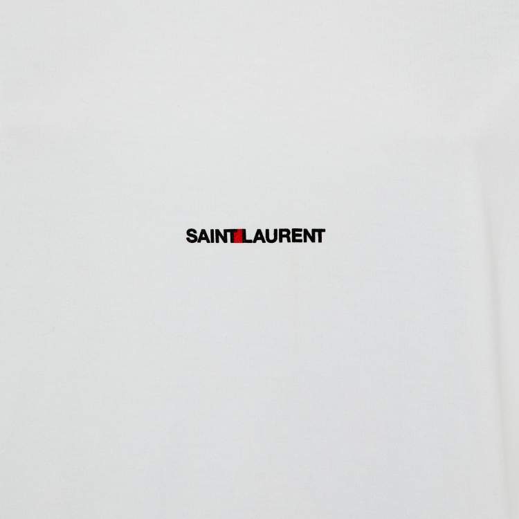 Pre Owned Saint Laurent White Logo Print Cotton Crew Neck T-Shirt S