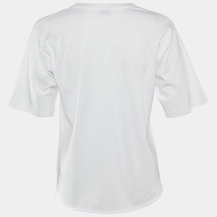 Pre Owned Saint Laurent White Logo Print Cotton Crew Neck T-Shirt S