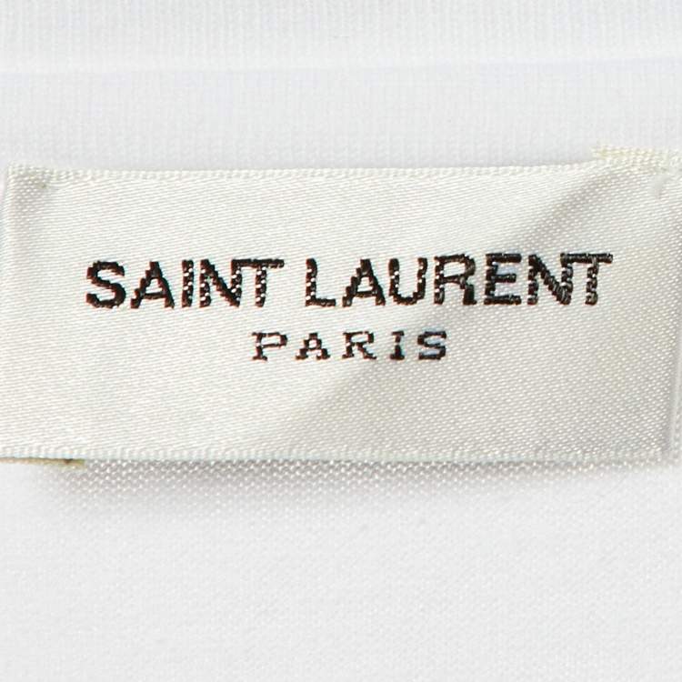 Pre Owned Saint Laurent White Logo Print Cotton Crew Neck T-Shirt S