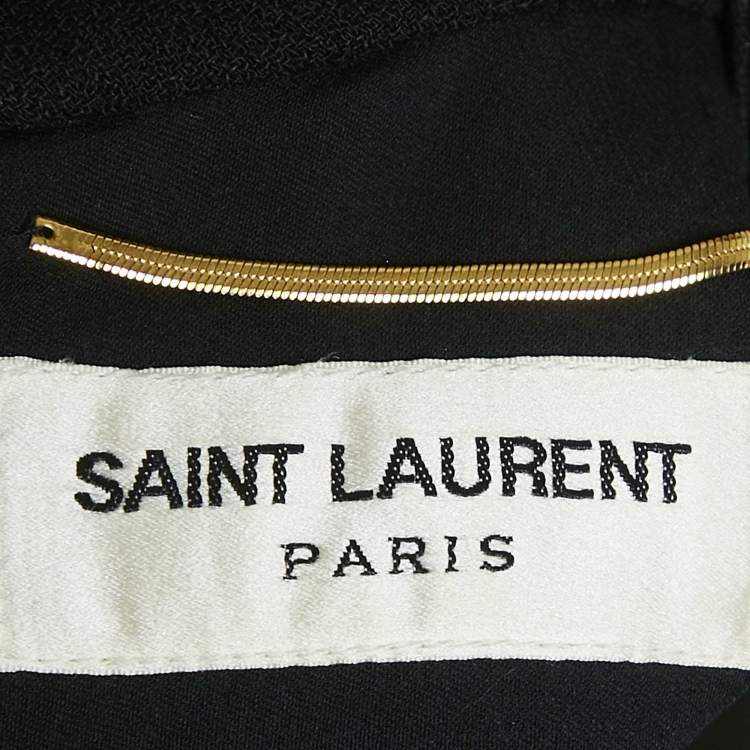 Pre Owned Saint Laurent Paris Black/Cream Floral Print Crepe Pleated Mini Dress S
