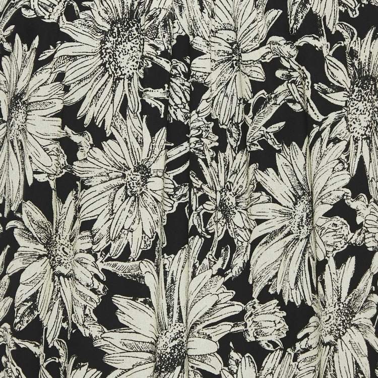 Pre Owned Saint Laurent Paris Black/Cream Floral Print Crepe Pleated Mini Dress S