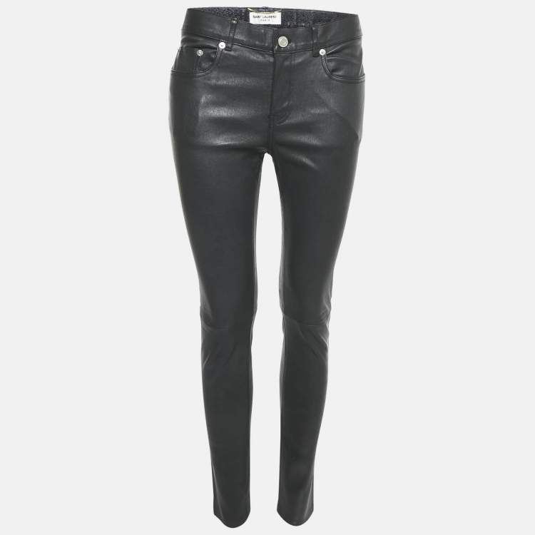 Pre Owned Saint Laurent Paris Black Leather Skinny Pants L