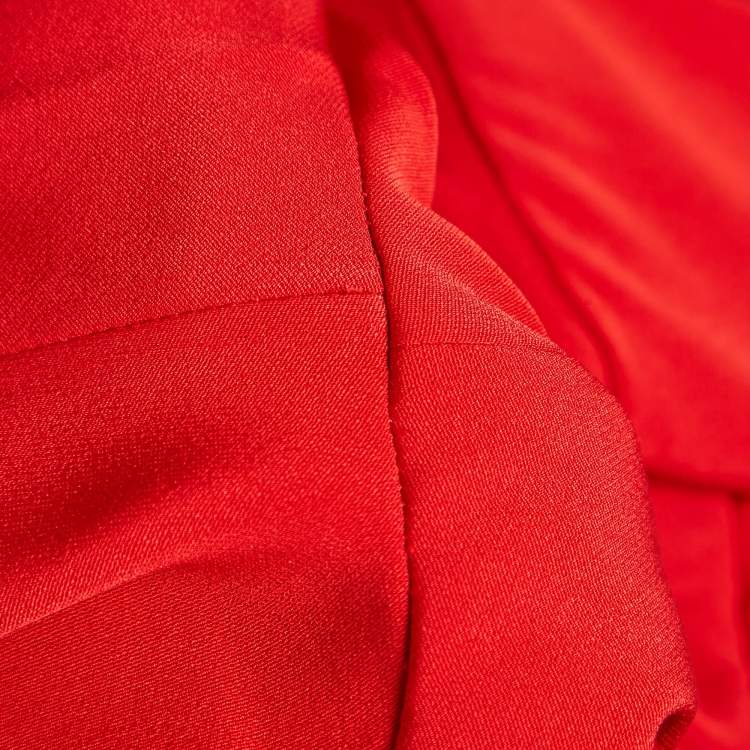 Pre Owned Yves Saint Laurent Vintage Red Crepe Midi Dress L