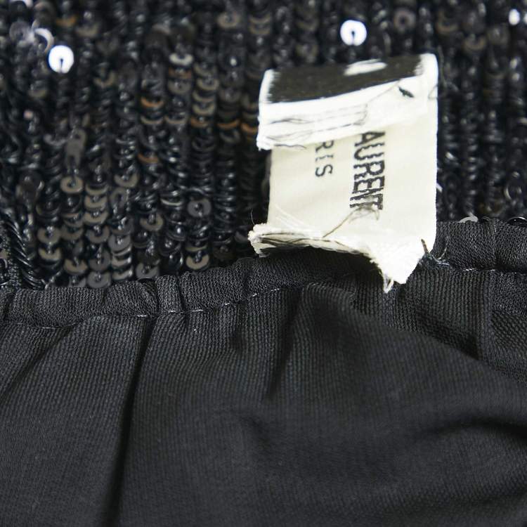 Pre Owned Saint Laurent Paris Black Sequin Long Gown M