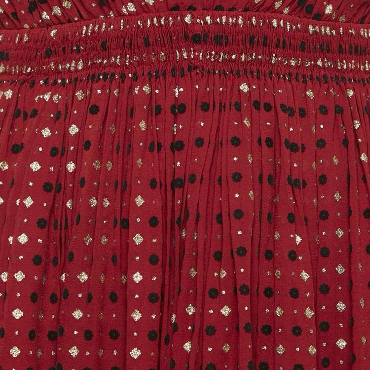 Pre Owned Saint Laurent Paris Red Printed Silk Blend Halter Neck Mini Dress S