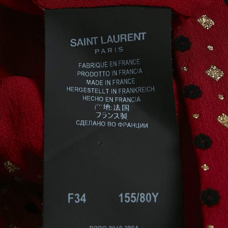 Pre Owned Saint Laurent Paris Red Printed Silk Blend Halter Neck Mini Dress S