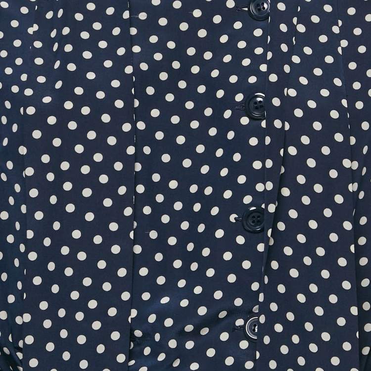 Pre Owned Saint Laurent Rive Gauche Navy Blue Polka Dot Silk Midi Dress M