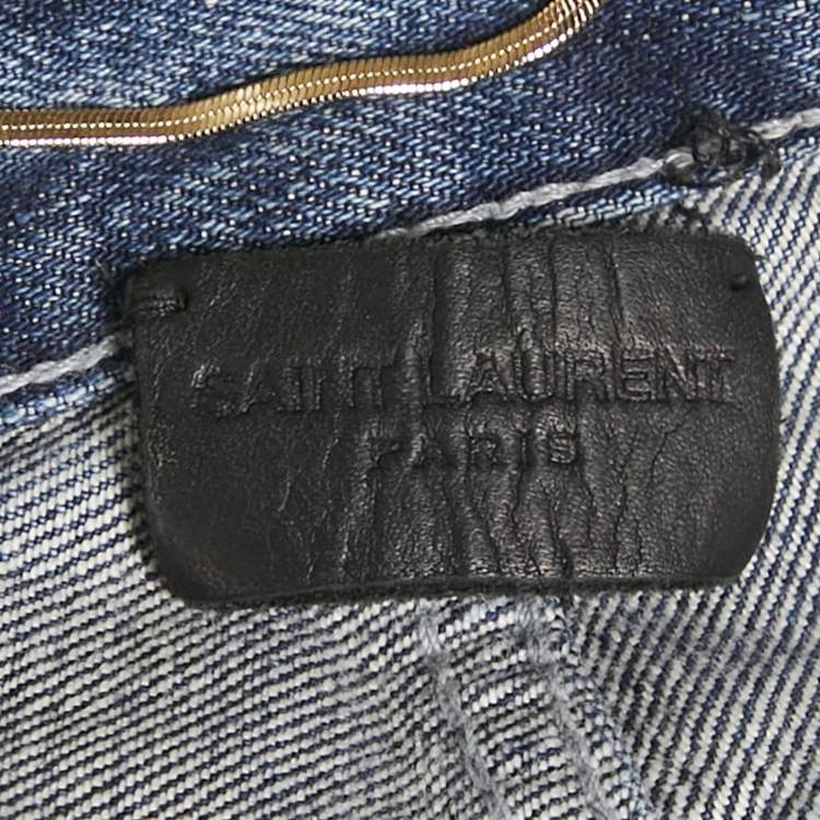 Pre Owned Saint Laurent Paris Blue Faded Denim Straight Leg Jeans L Waist 31"