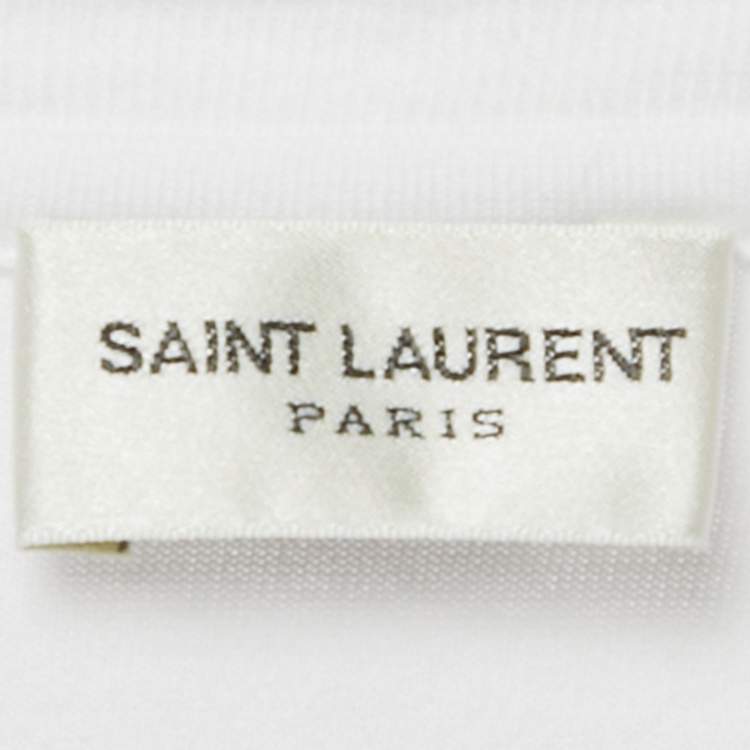 Pre Owned Saint Laurent White Logo Print Jersey T-Shirt L