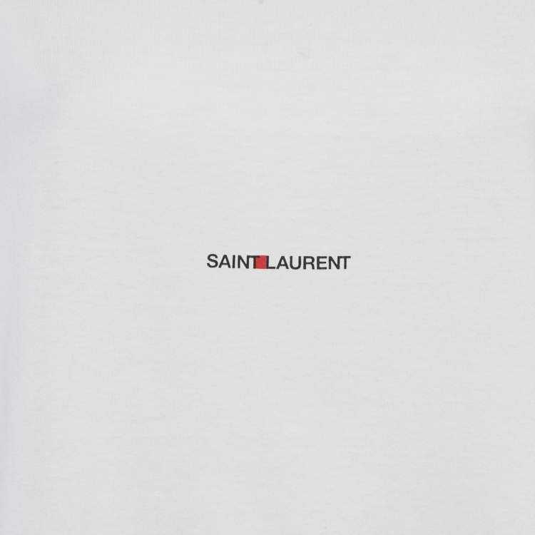 Pre Owned Saint Laurent White Logo Print Jersey T-Shirt L