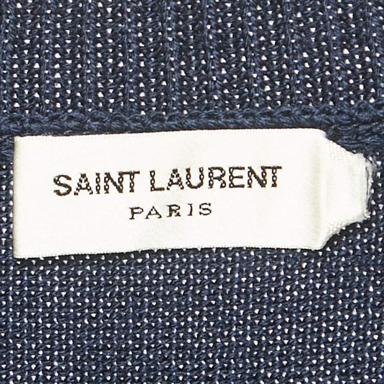 Pre Owned Saint Laurent Blue Embroidered Rib Knit Crewneck Sweater S