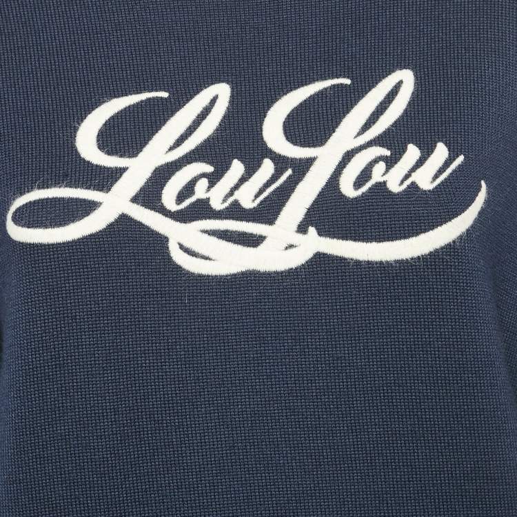 Pre Owned Saint Laurent Blue Embroidered Rib Knit Crewneck Sweater S