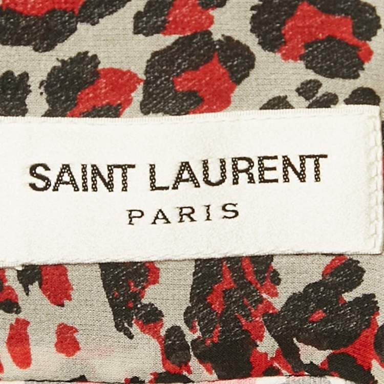 Pre Owned Saint Laurent Red Leopard Print Silk Sheer Shirt S