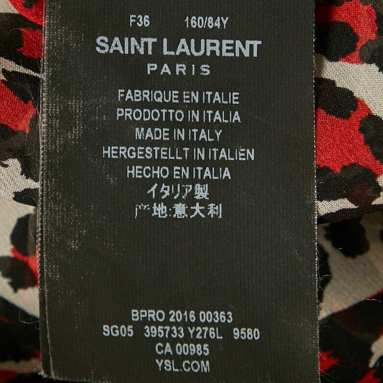 Pre Owned Saint Laurent Red Leopard Print Silk Sheer Shirt S