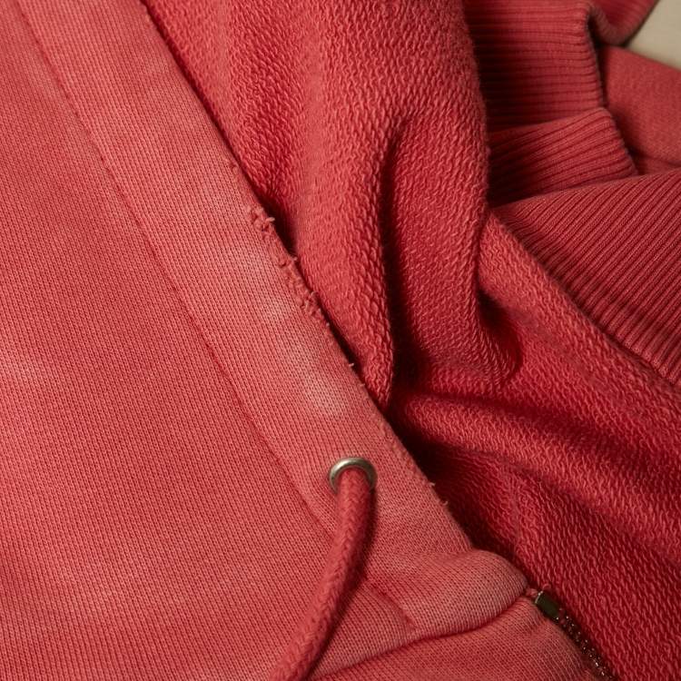 Pre Owned Saint Laurent Pink Cotton Knit Distressed Hooded Jacket XS
