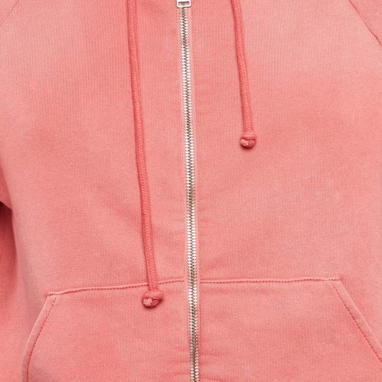 Pre Owned Saint Laurent Pink Cotton Knit Distressed Hooded Jacket XS